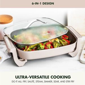 GreenPan Beige Electric Multi-Use Skillet with Glass Lid